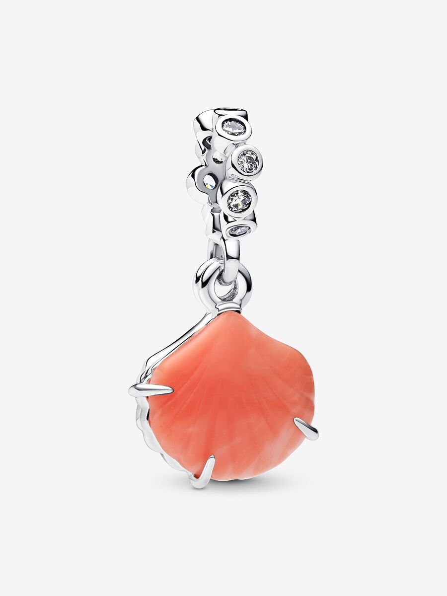 Korallenrote Muschel Doppelter Charm-Anhänger Sterling-Silber Hauptbild