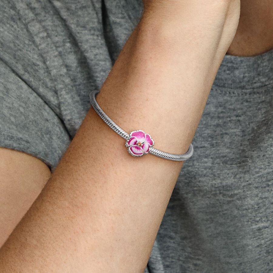 Charm Rosafarbenes Stiefmütterchen Sterling-Silber