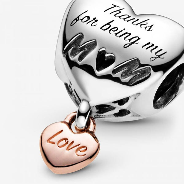 Rose  Charm Love You Mum Herz Sterling-Silber