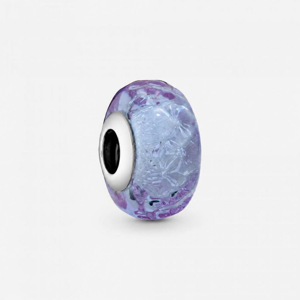 Charm Murano-Glas Wellenförmig Lavendelblau Silber