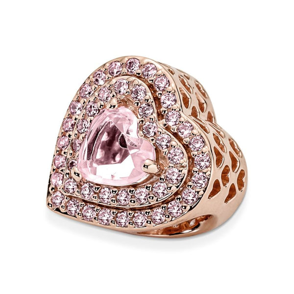 Charm Funkelndes Mehrstufiges Herz 14k Rosé Vergoldet