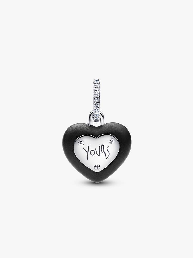 Mattschwarzes Keramik-Herz Vorhängeschloss Charm-Anhänger Sterling-Silber