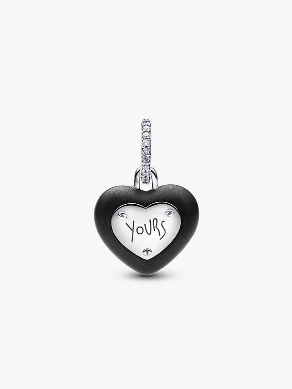 Mattschwarzes Keramik-Herz Vorhängeschloss Charm-Anhänger Sterling-Silber