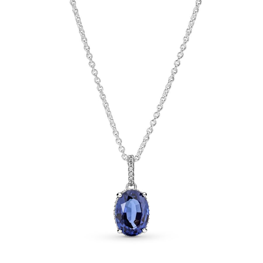 390055C01 Kette mit Anhänger Statement Strahlenkranz Blau Sterlingsilber Hauptbild