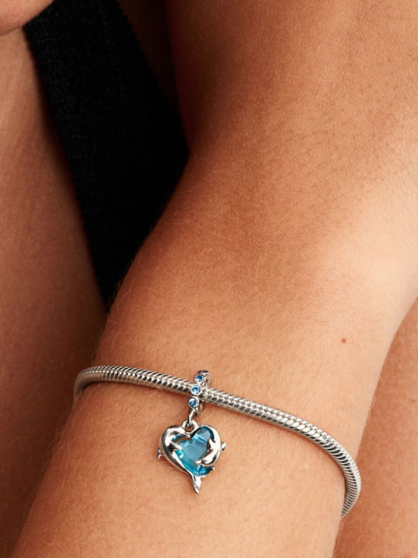 Blauer Murano-Glas Delfine Charm-Anhänger Sterling-Silber
