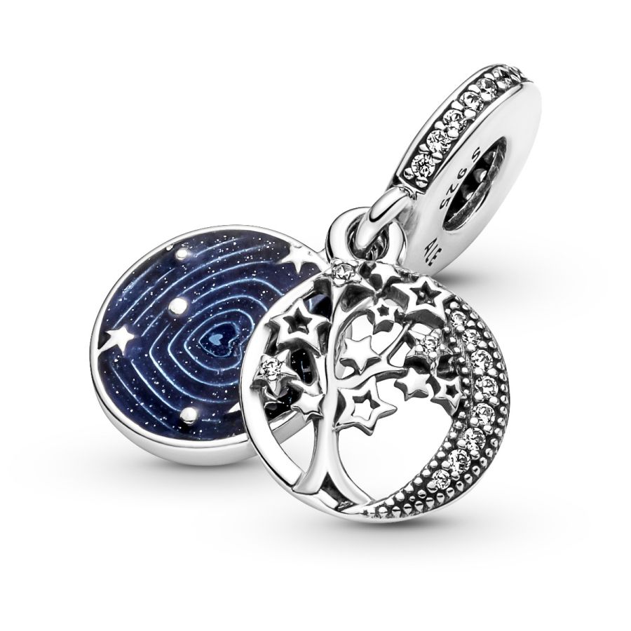 Charm-Anhänger Doppelter Baum & Galaxis Mond  Sterling-Silber
