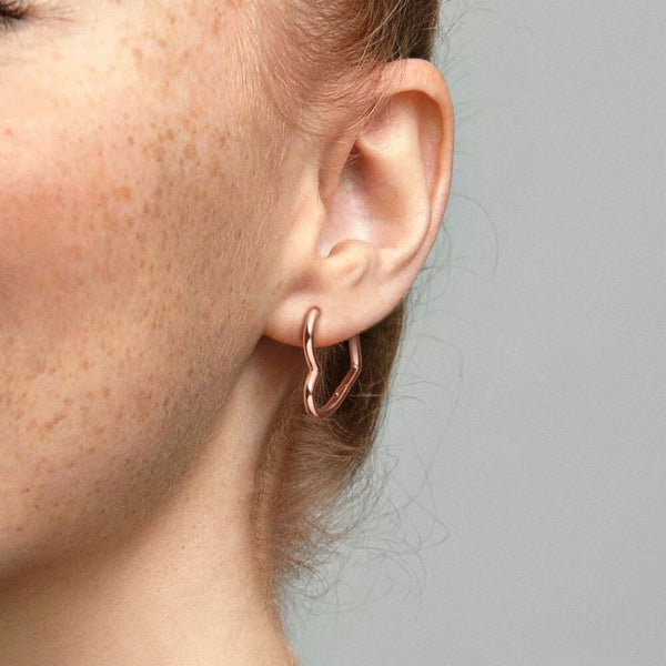 Ohrringe Creolen Asymmetric Heart 14k Rose Gold Plattiert