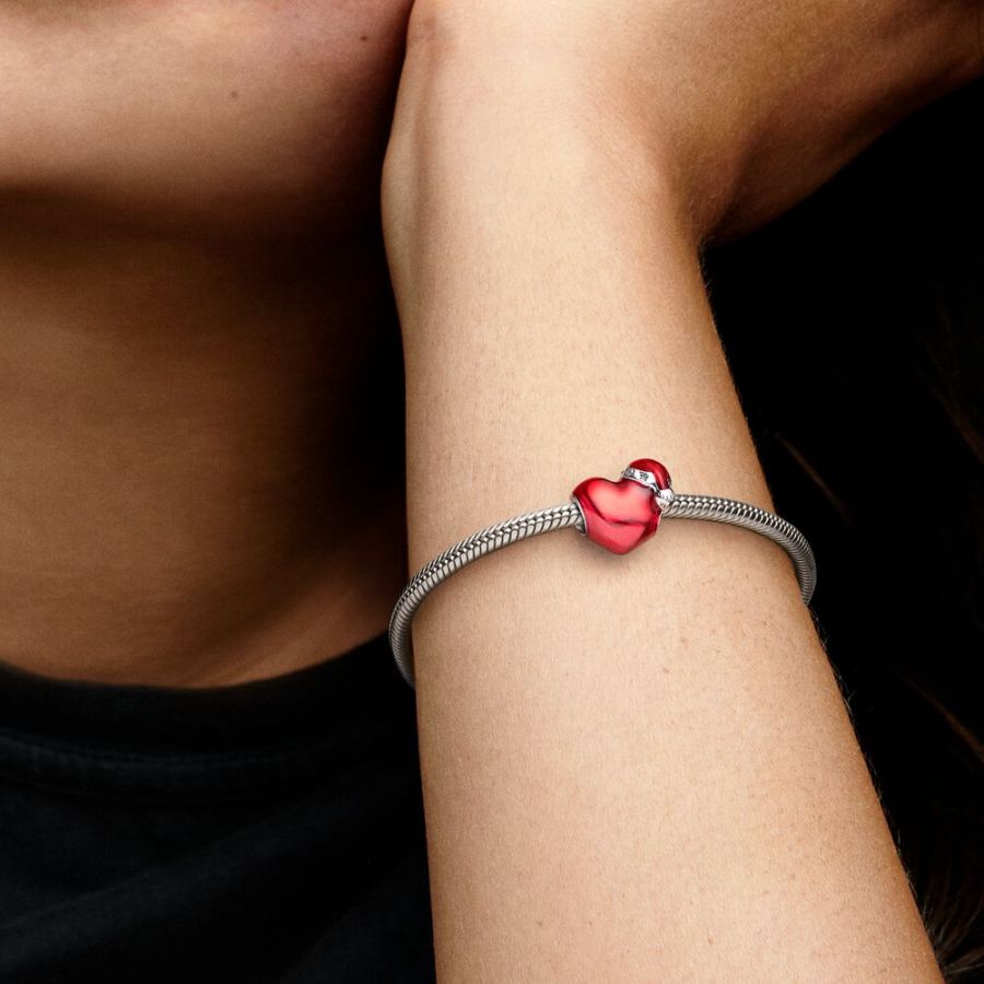 Charm Rotes Metallic-Weihnachtsherz Sterling-Silber Zweitbild