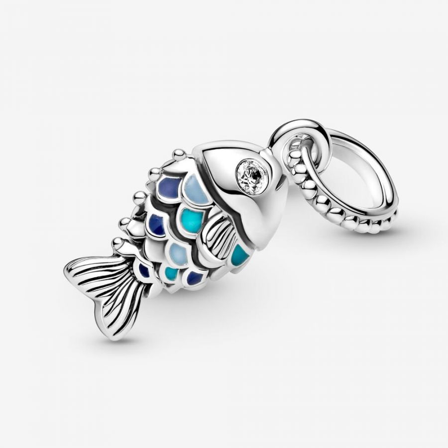 Charm-Anhänger Fisch mit Blauen Schuppen Sterling-Silber