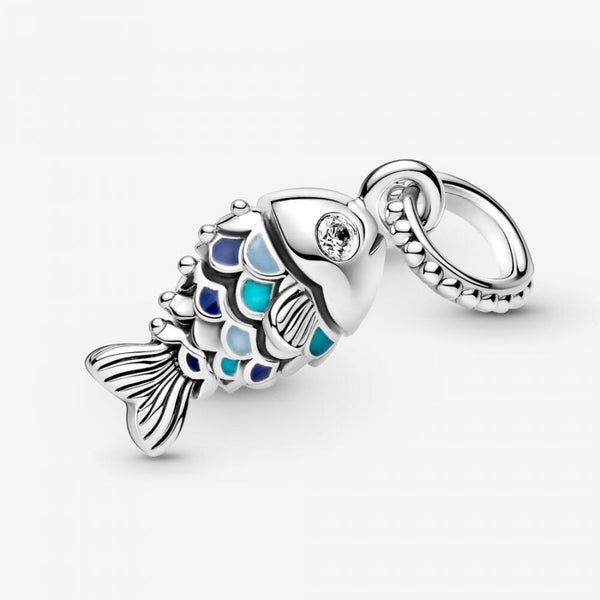Charm-Anhänger Fisch mit Blauen Schuppen Sterling-Silber