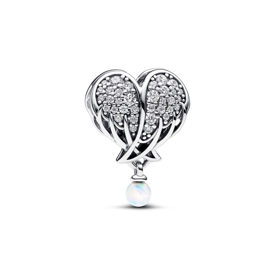 Charm Funkelnde Engelsflügel & Herz Zirkonia Opal Silber