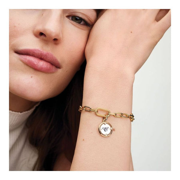 Medaillon-Charm Biene Zirkonia Sterling-Silber Vergoldet