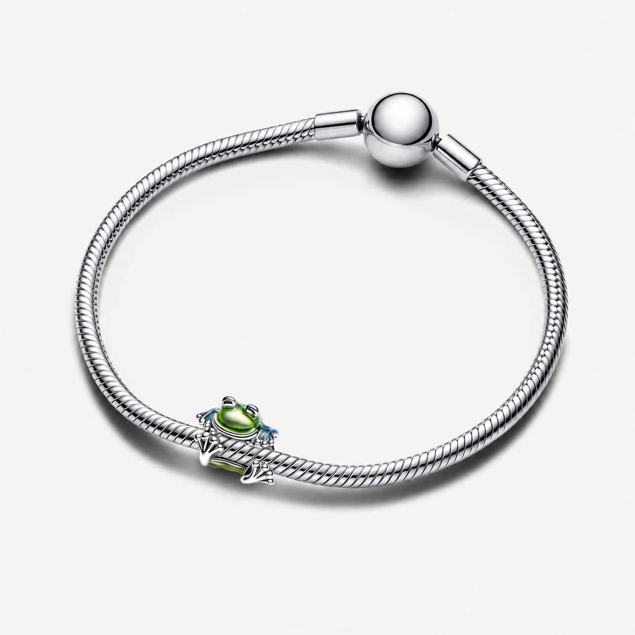 Charm Kletternder Frosch Emaille Grün Silber