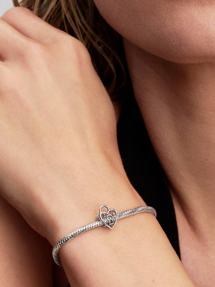 Offen gearbeitetes Herz Vorhängeschloss Charm Sterling-Silber