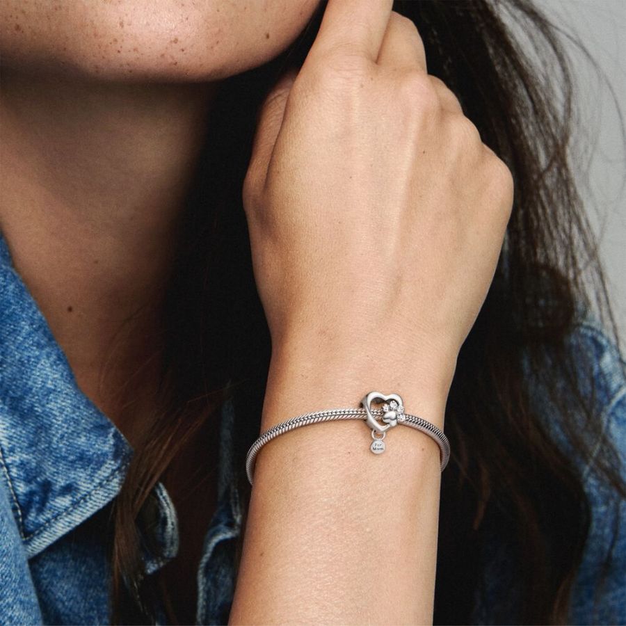 Charm Funkelndes Hundepfote & Herz Charm Sterling-Silber