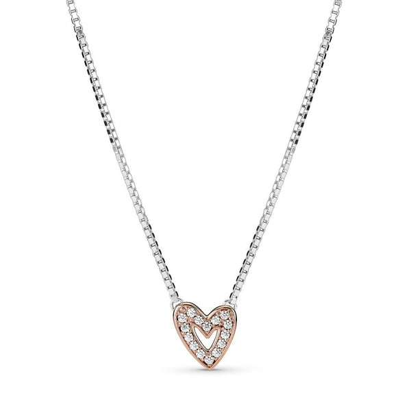 380089C01 Halskette Anhänger Funkelndes Freihand-Herz Silber 14k Rosé
