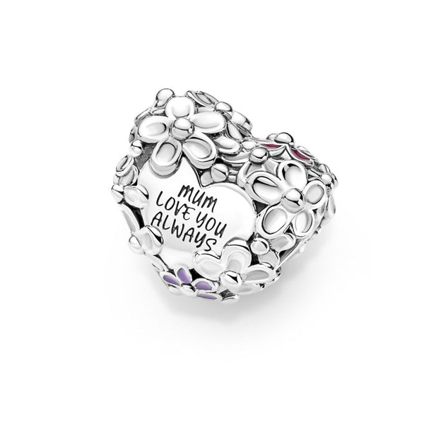 Charm Mum Gänseblümchen Herz Sterling-Silber