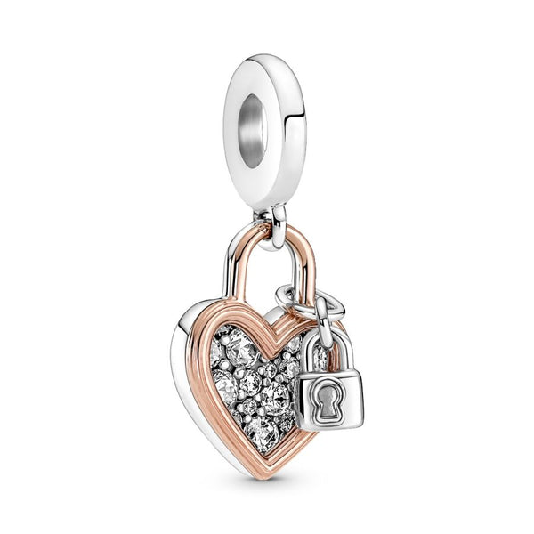 Charm-Anhänger Herzschloss Doppelter Silber 14k Rosé Vergoldet
