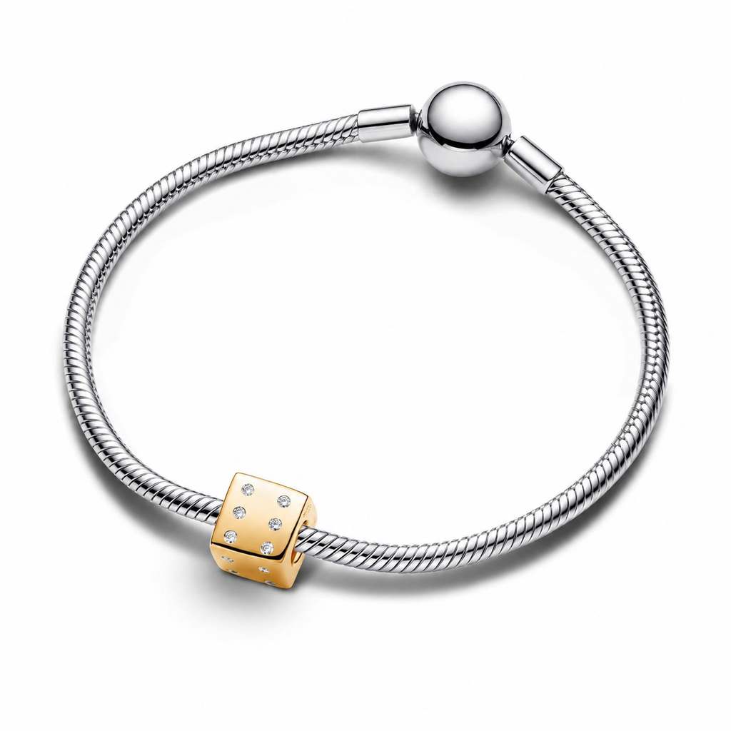 Charm Funkelnder Würfel Zirkonia Vergoldet